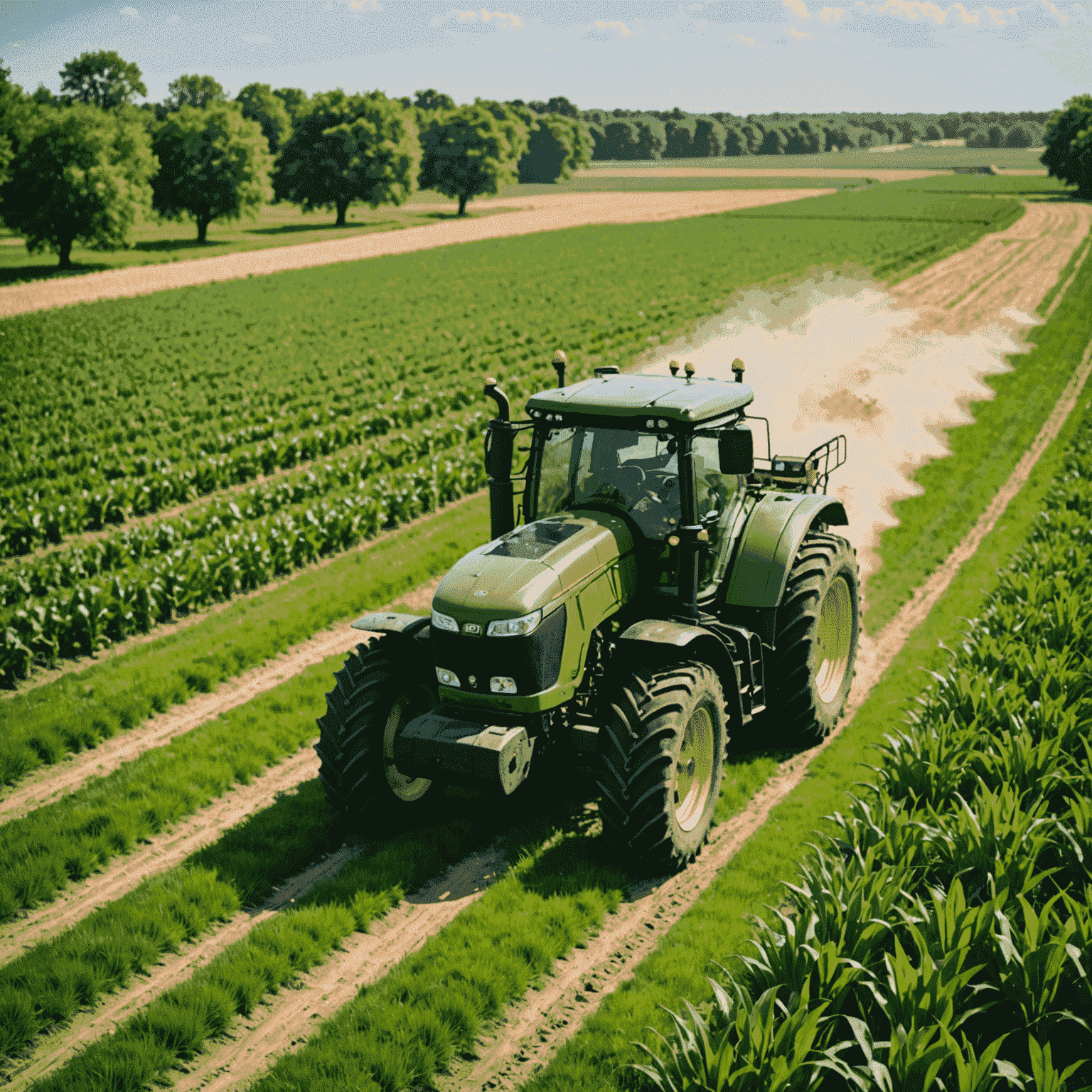 Modern tractor equipped with GPS guidance system navigating through a lush green field, showcasing precision agriculture in action