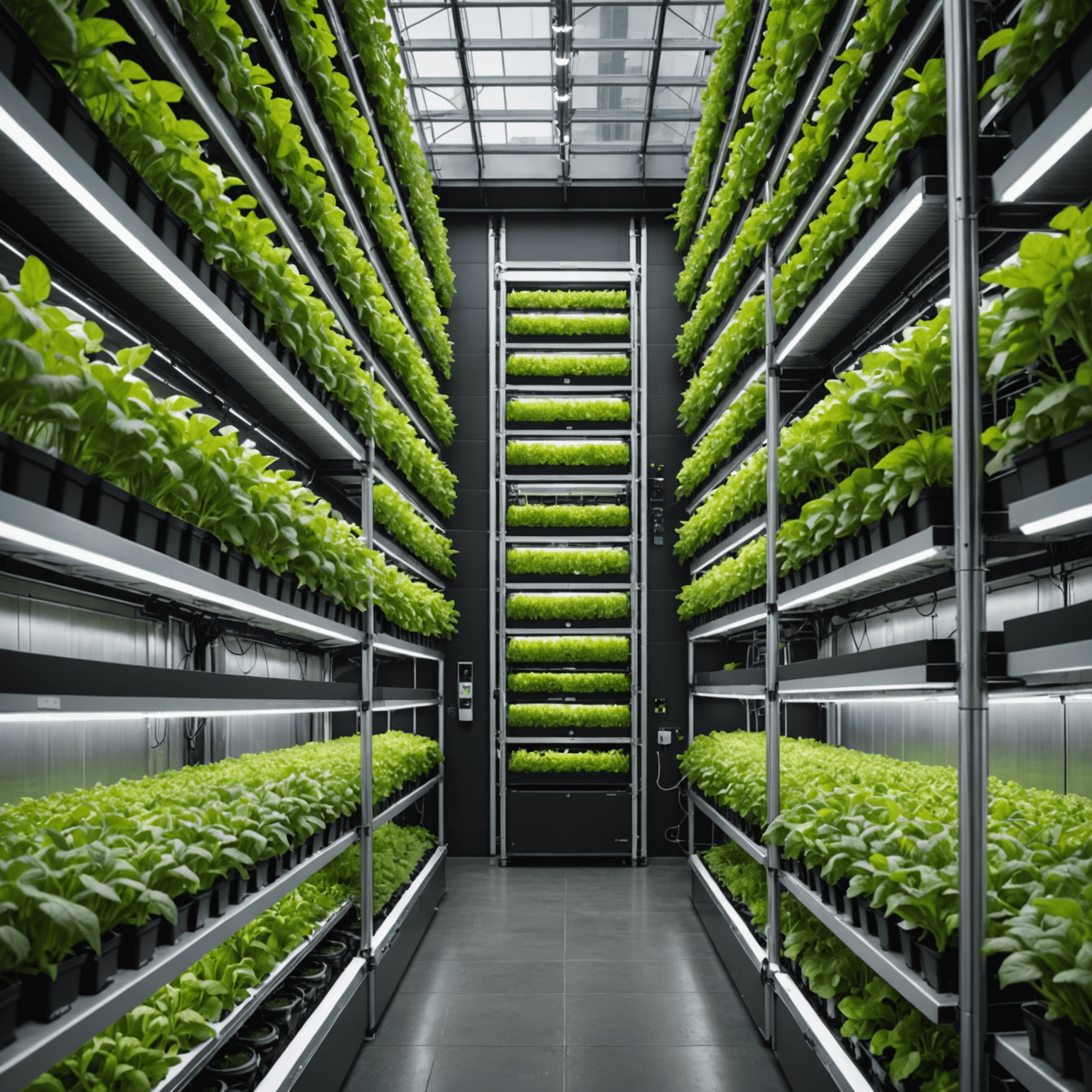 Futuristic vertical farming system integrated with AI-powered supply chain management