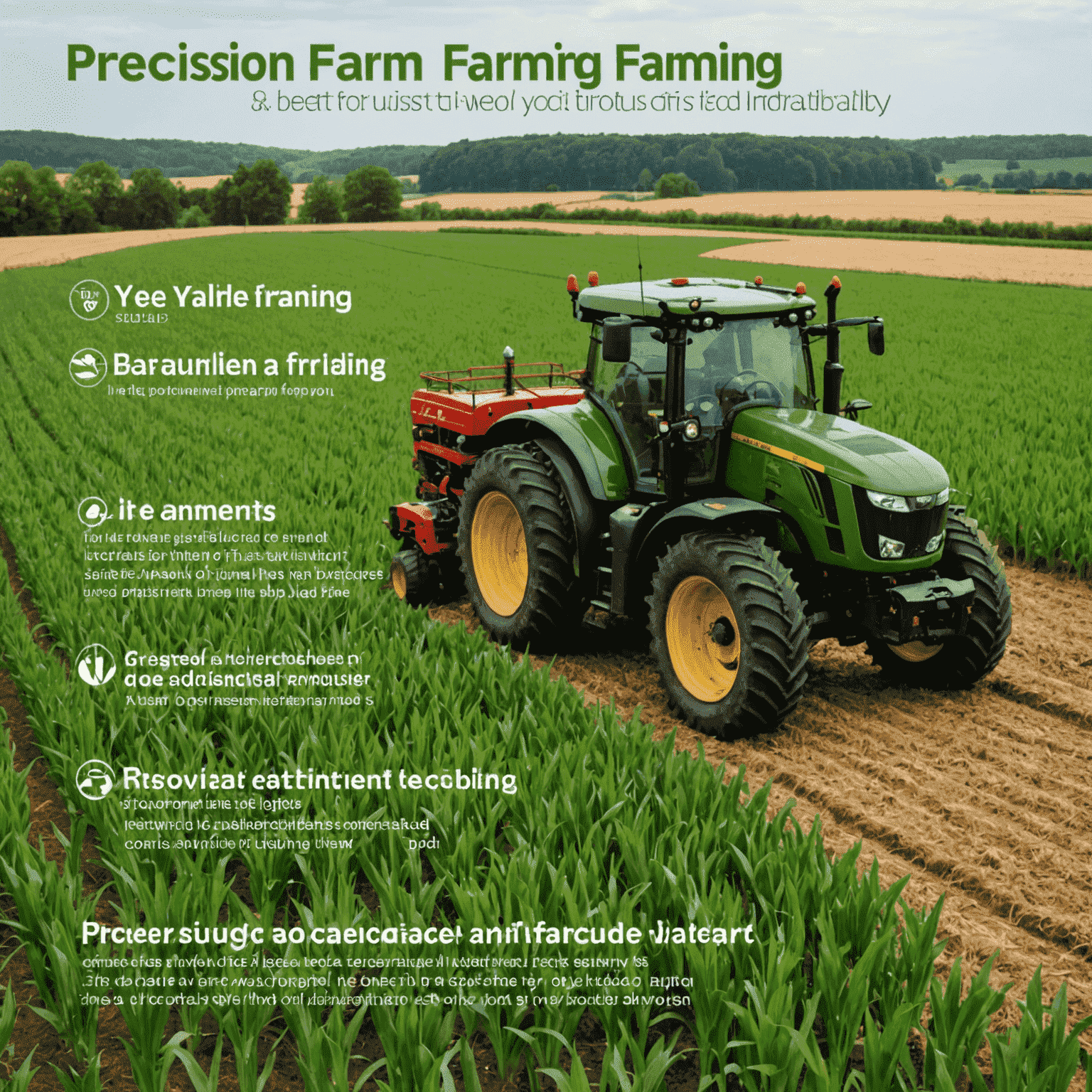 Infographic showing the benefits of precision farming, including increased yields, reduced costs, and environmental sustainability